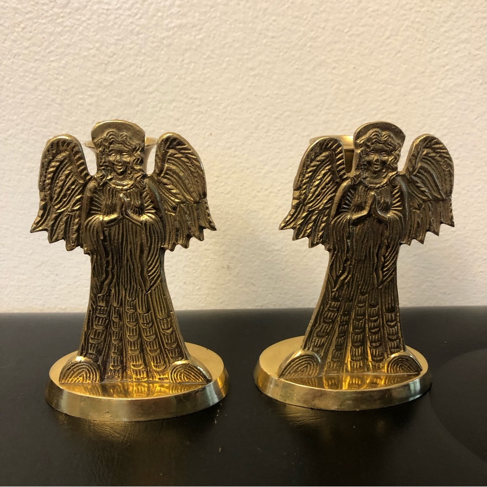 Vintage Victorian Style Brass Angel Candlestick Holder set of 2